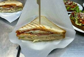 triangulaire sandwich avec poulet, des légumes et sauce photo