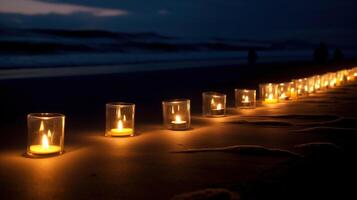 lumières épars sur une plage ai généré photo