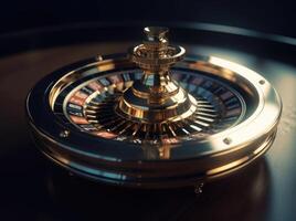 roulette roue, dans le milieu de le table sur le casino tableau. génératif ai photo