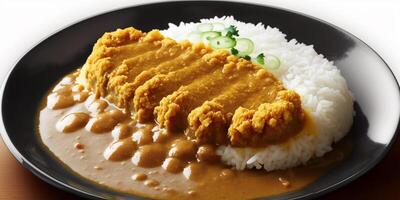 le Japonais curry riz avec frit porc avec ai généré. photo