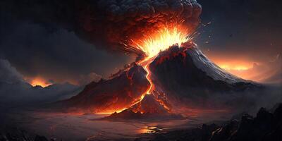 le volcanique éruption avec ai généré. photo