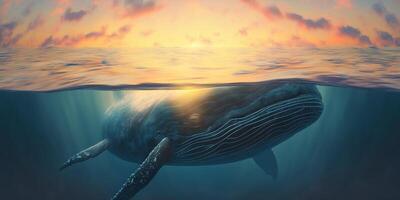 le baleine est nager dans le sous-marin mer avec ai généré. photo