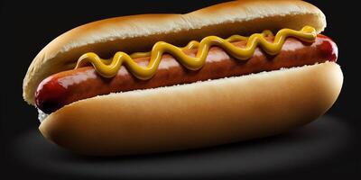 le délicieux Hot-dog dans le noir Contexte avec ai généré. photo