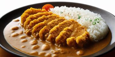 le Japonais curry riz avec frit porc avec ai généré. photo