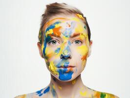 une femme avec visage peindre établi avec génératif ai La technologie photo