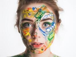 une femme avec visage peindre établi avec génératif ai La technologie photo