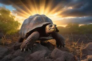 tortue sur le sol ai généré photo