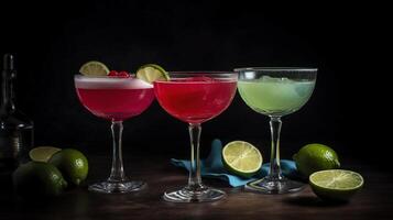 des lunettes de du froid savoureux daiquiri cocktail sur foncé arrière-plan, génératif ai photo