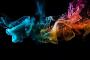 ai génératif coloré fumée isolé sur noir Contexte. abstrait Contexte de coloré fumée. photo