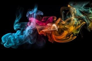 ai génératif coloré fumée isolé sur noir Contexte. abstrait Contexte de coloré fumée. photo