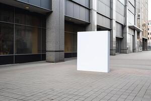 ai génératif une Vide blanc panneau d'affichage maquette sur une trottoir dans une ville photo