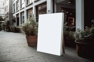 ai génératif une Vide blanc panneau d'affichage maquette sur une trottoir dans une ville photo