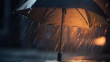 pluie et foudre sur noir parapluie sur défocalisé Contexte - abstrait temps concept, génératif ai photo