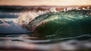 curling vagues près le rive avec magnifique vue photo