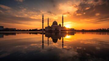 le coucher du soleil à central songkhla mosquée, génératif ai photo