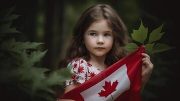 content Canada journée avec Canada drapeau et les filles arrière-plan, génératif ai photo