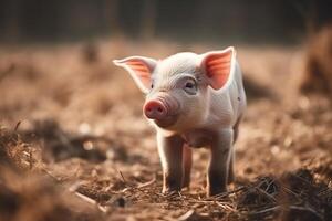 porcelet avec rose oreilles sur porc ferme élevage les cochons. ai généré photo