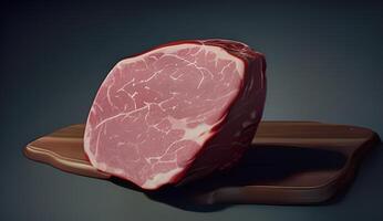 Frais brut Viande sur planche avec steak du boeuf épices foncé Contexte photo ai généré