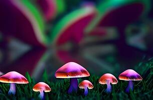 fantaisie champignon dans le forêt Contexte photo ai généré