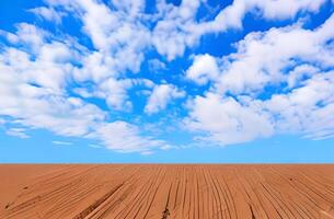 deux couleurs bleu et jaune, désert sol ou doux sablonneux plage et bleu ciel ai généré photo
