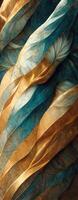 marbre effet Contexte ou texture. spectaculaire abstrait brillant d'or solide liquide vagues. tourbillonnant d'or et bleu pastel modèle, brillant d'or couleur, marbre géométrique, génératif ai photo