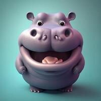 collection de content, souriant, joyeux dessin animé style hippopotame personnages pour été, vacances conception. dessin animé hippopotame souriant avatar génératif ai photo