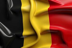 noir, Jaune et rouge arrière-plan, agitant le nationale drapeau de Belgique, agité une très détaillé fermer. ai généré photo