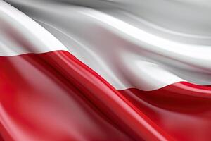 blanc et rouge arrière-plan, agitant le nationale drapeau de Pologne, agité une très détaillé fermer. ai généré photo