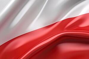 blanc et rouge arrière-plan, agitant le nationale drapeau de Pologne, agité une très détaillé fermer. ai généré photo