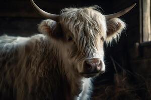 est habitation blanc montagnes vache. ai généré photo