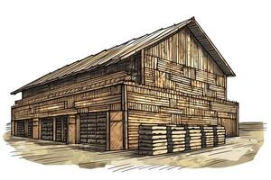 illustration de une en bois entrepôt. ai généré photo