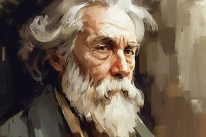 plus âgée homme avec gris cheveux et barbe, portrait peint dans aquarelle sur texturé papier. numérique aquarelle La peinture photo