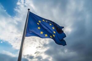 le drapeau de le européen syndicat contre le bleu ciel. génératif ai photo