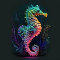 coloré hippocampe dans néon couleurs. pop style art photo