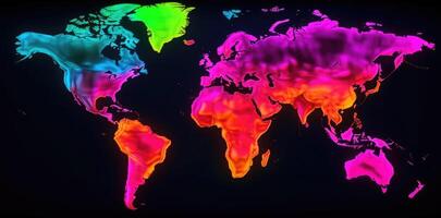 monde carte continents avec brillant aquarelle . ai généré photo