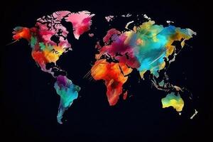 monde carte continents avec brillant aquarelle . ai généré photo