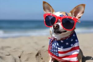 chiens portant des lunettes de protection profiter Etats-Unis indépendance journée ai génératif photo