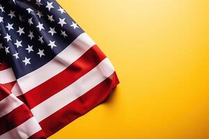 drapeau de le uni États de Amérique sur Jaune Contexte. américain drapeau pour Mémorial jour, 4e de juillet, la main d'oeuvre journée. ai généré photo