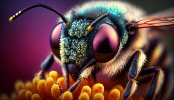 abstrait coloré abeille macro la photographie, génératif ai photo