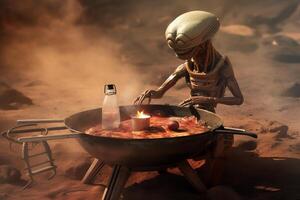 extraterrestre ayant une barbecue sur le surface de Mars une composite image. ai généré photo