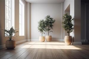 3d le rendu de moderne vide pièce intérieur plante pot parquet sol. ai généré photo