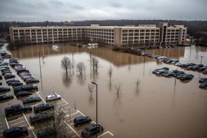 inondation parking parcelle. ai généré photo