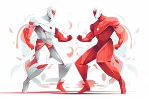 deux héros personnages être e rencontre dans blanc et rouge Couleur post-produit illustration. ai généré photo