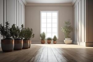 3d le rendu de moderne vide pièce intérieur plante pot parquet sol. ai généré photo