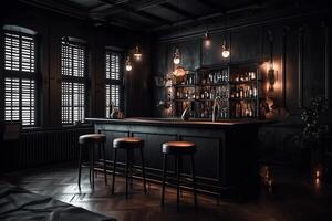 Créatif noir bar intérieur. ai généré photo