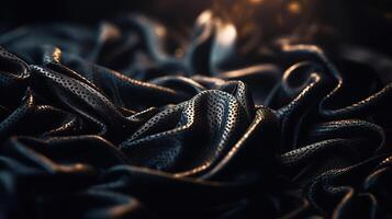 noir et or en tissu dans ondulé bokeh abstrait Contexte. génératif ai photo