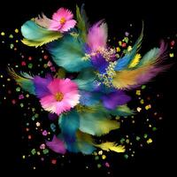 multicolore fleurs et plumes arrière-plan, résumé Contexte composition de plume et fleur motifs, conçu avec artificiel intelligence, génératif ai photo
