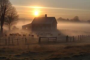 Matin sur le cultiver. ai généré photo