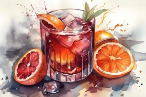 aquarelle negroni cocktail. ai généré photo