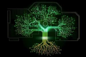 vert numérique circuit arbre. produire ai photo